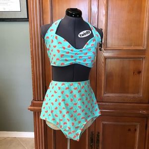 Retro Pinup High Waist Bikini with Orange Print